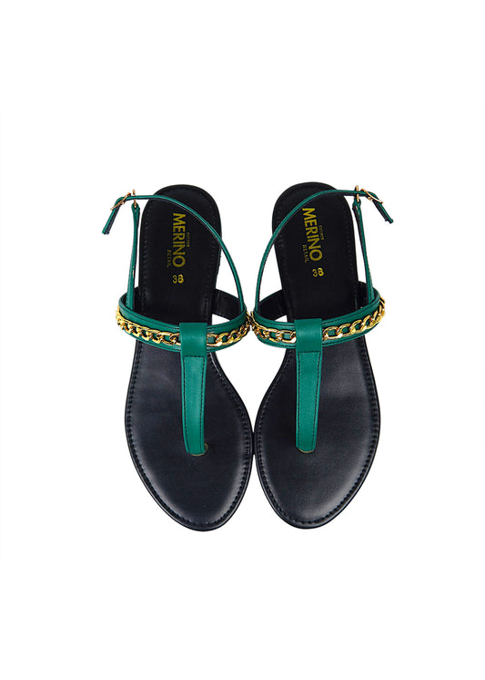 Merino Luxe Chain Sandal – Emerald Black