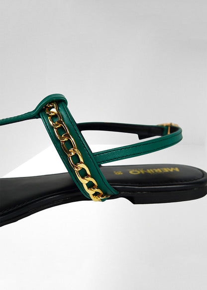 Merino Luxe Chain Sandal – Emerald Black
